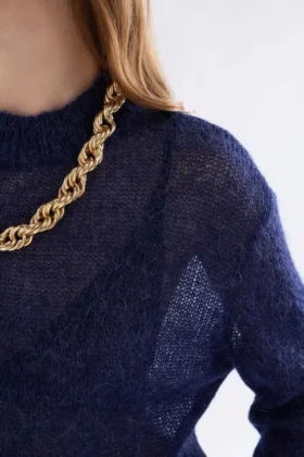 Fjer-Pullover in leuchtendem Marineblau