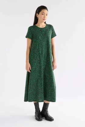 Haki-Kleid mit grünem Sinda-Print Haki-Kleid mit grünem Sinda-Print