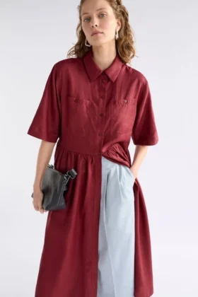 Leichtes Leinenkleid Bordeaux