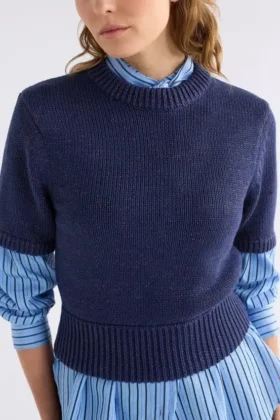 Luft Lurex-Strickoberteil Navy Copper