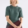 Luft-Lurex-Strickoberteil Salbei-Gold