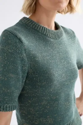 Luft-Lurex-Strickoberteil Salbei-Gold