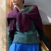 Luft-Lurex-Strickoberteil Salbei-Gold