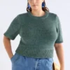 Luft-Lurex-Strickoberteil Salbei-Gold